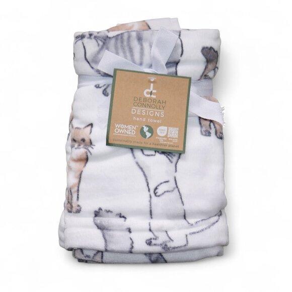 Deborah Connolly Hand Towels 27" Set of 2 Kitty Cat Gray Orange Tabby Siamese - Picture 1 of 4